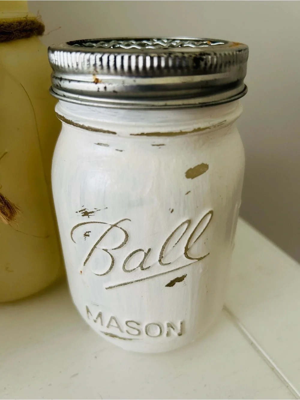 Mason Painted Jar Bathroom Set White and Cream Flower Vase/kitchen utensils etc